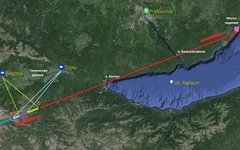 Проекция траектории полета болида. Изображение с сайта irkplanetarium.com