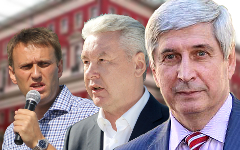 Алексей Навальный, Сергей Собянин и Иван Мельников. Коллаж © KM.RU Алексей Навальный, Сергей Собянин и Иван Мельников. Коллаж © KM.RU