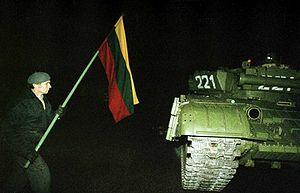 Один из протестующих с флагом около советского танка. Фото с сайта wikipedia.org Один из протестующих с флагом около советского танка. Фото с сайта wikipedia.org