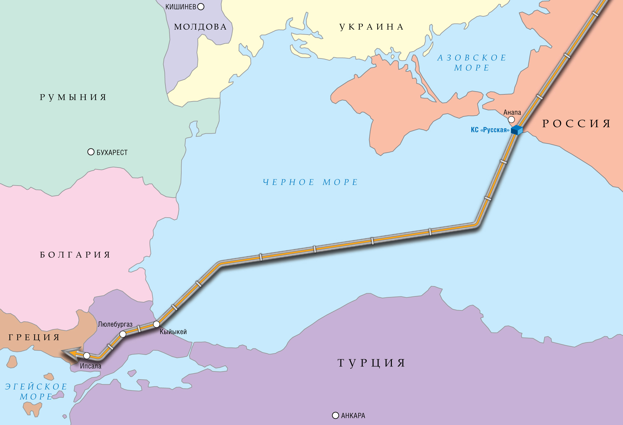 Схема планируемой трассы газопровода «Турецкий поток», Фото с сайта gazprom.ru