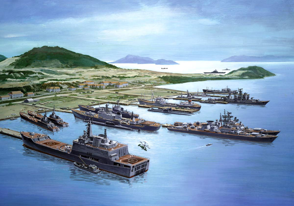 Залив Камрань с советским военным флотом. Плакат 1985 года. Фото с сайта wikimedia.org