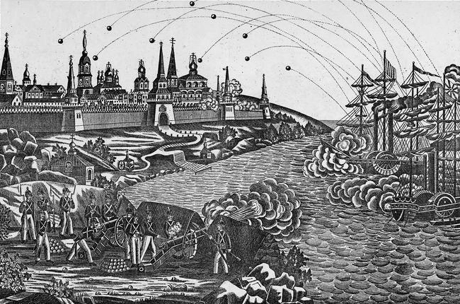 «Нападение Англичан на Ставропигиальный Соловецкий Монастырь». Лубок. Фото с сайта wikipedia.org