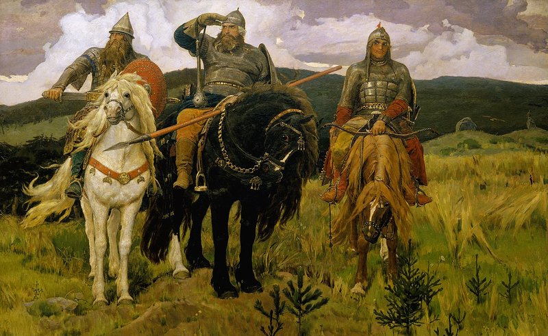 В. М. Васнецов. «Богатыри» (слева направо: Добрыня Никитич, Илья Муромец и Алёша Попович) В. М. Васнецов. «Богатыри»
