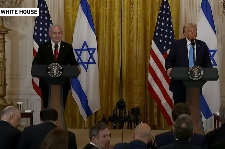 Пресс-конференция по итогам встречи Трампа и Нетаньяху. Стоп-кадр из видео