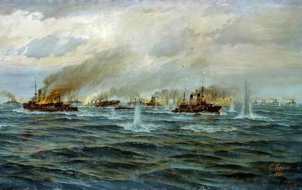«Цусимское сражение 14-15 мая 1905 года». Художник Георгий Горшков, 1937 г.,