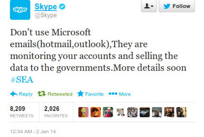 Скриншот взломанного Твиттера компании Skype Скриншот взломанного Твиттера компании Skype